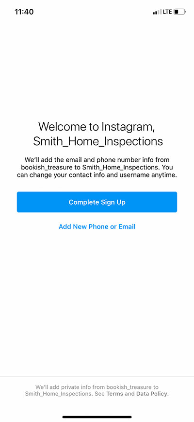 Instagram account setup