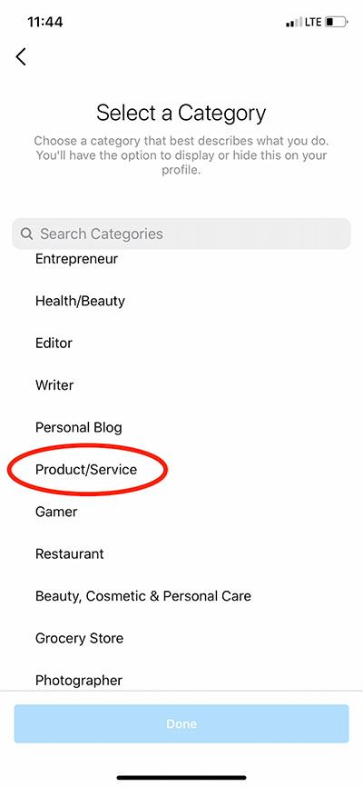 Category of business