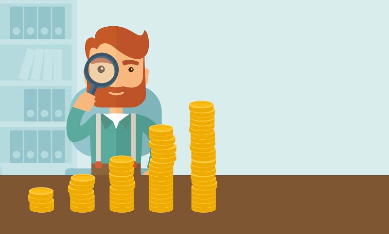 Home Inspector with a magnifying glass making money