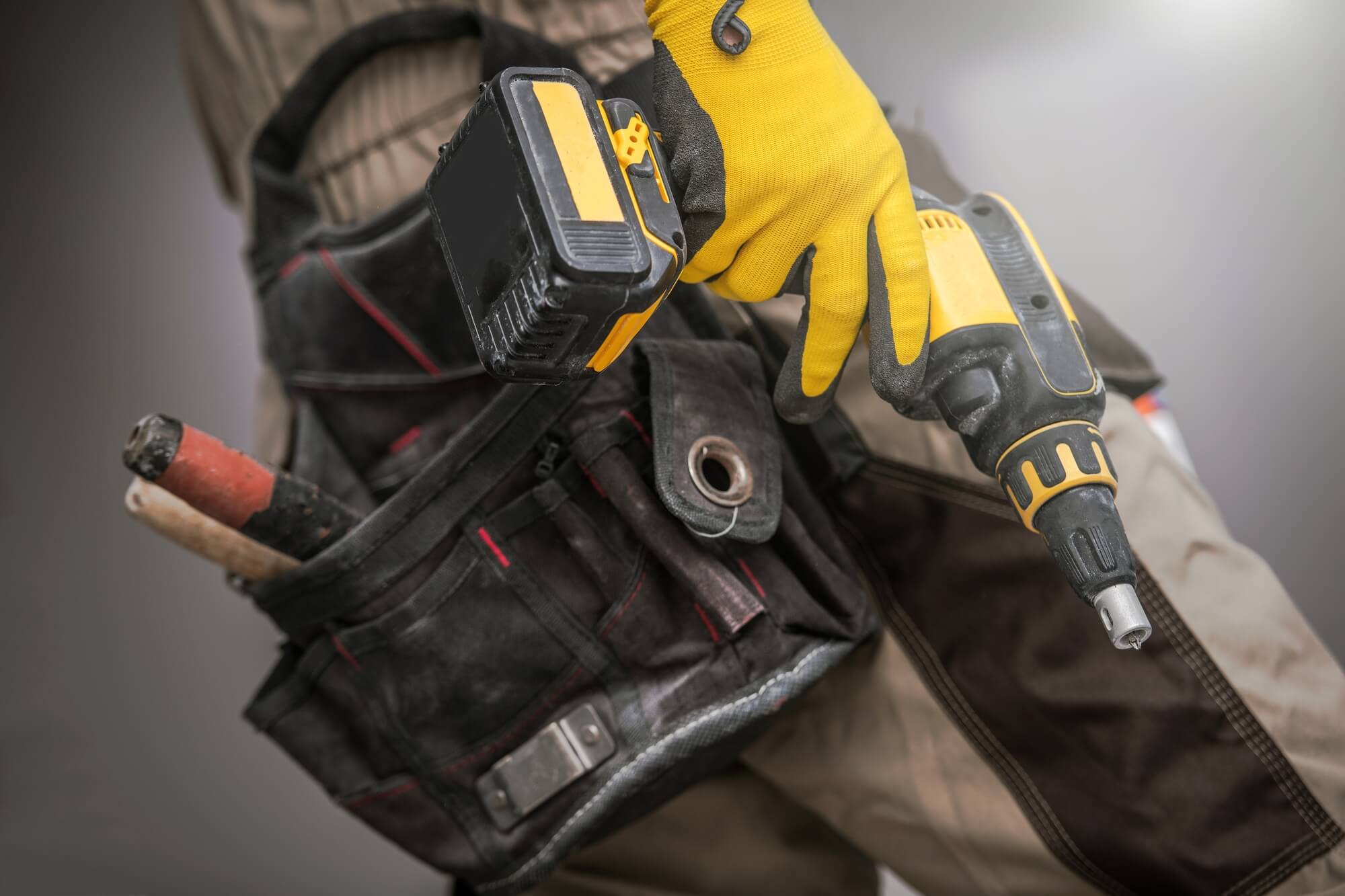 power tool with gloves