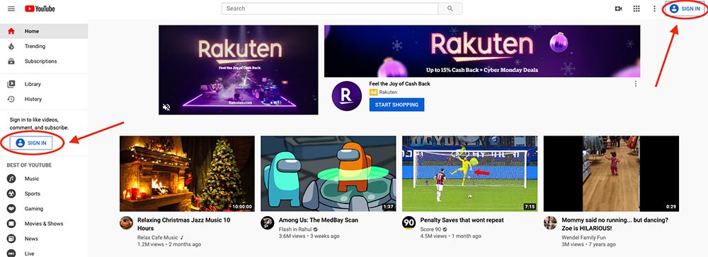 Sign into YouTube