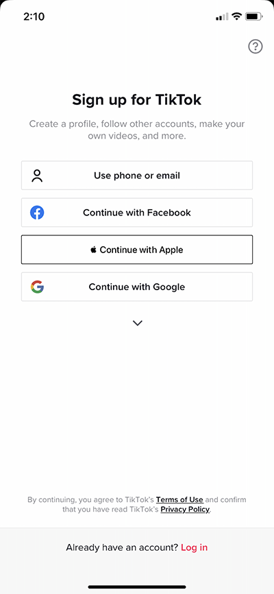sign up for tiktok